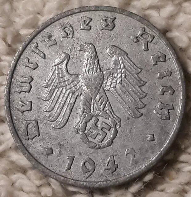 1942 F , WW2  1 Reichspfennig ~ German ~ WWII Germany ~  Circulated Coin ~