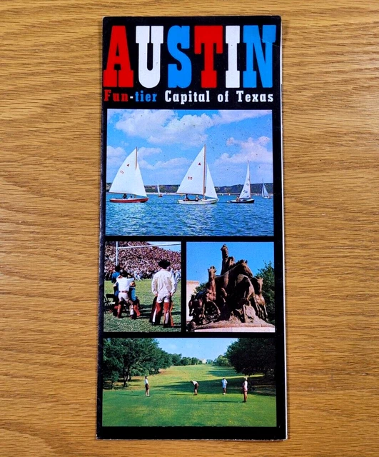 AUSTIN TEXAS MAP Pamphlet State Capital Vintage 1966 Road Travel City