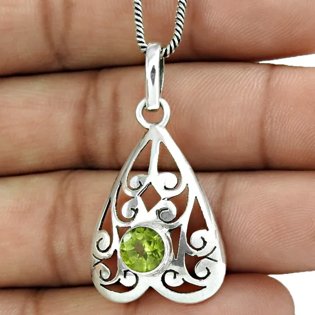 Natural Peridot Gemstone Pendant Ethnic 925 Sterling Silver Jewelry I90