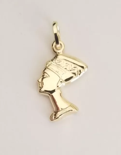 14K Solid Yellow Real Gold Egyptian Queen Cleopatra Nefertiti Pendant Charm