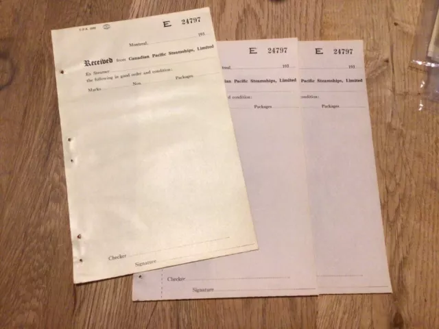 Genuine Authentic Canadian Pacific Steamship unused  package receipts Ref 58716