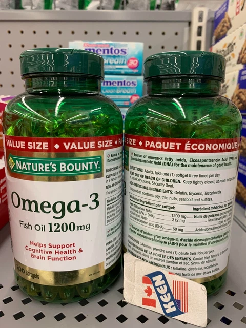 Nature's Bounty Omega-3 Fish Oil 1200mg 200 Softgels, Exp24NO