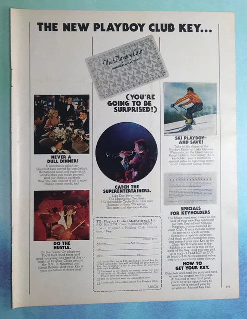 VINTAGE 1970S PLAYBOY CLUB magazine ad “New Playboy Club Key” Surprised