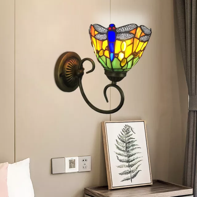 Antik Tiffany Wandleuchte innen Wandlampe Buntglasschirm Libelle Wandleuchte