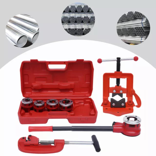 Ratchet Pipe Threader Handheld Pipe Threading Tool w/5 Dies Set +Pipe Cutter