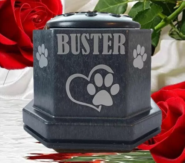 Pet grave memorial, Pet dog cat flower pot/vase Hex, Pet memorial vase,