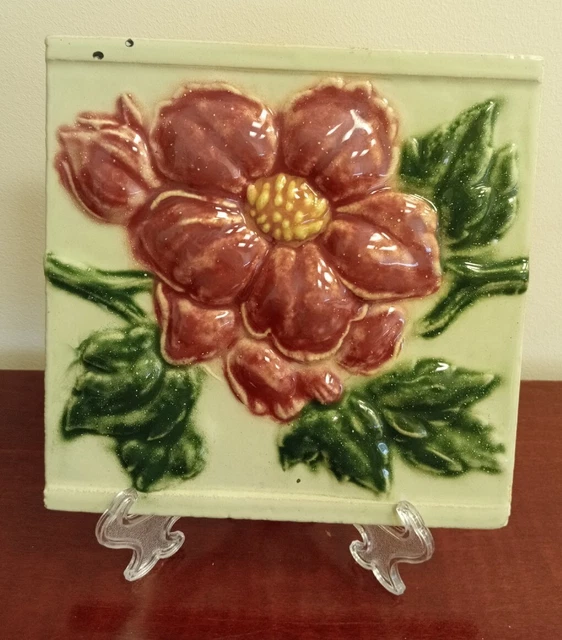 Vintage SAJI JAPAN Majolica high Embossed ceramic tile  Art Nouveau 6'