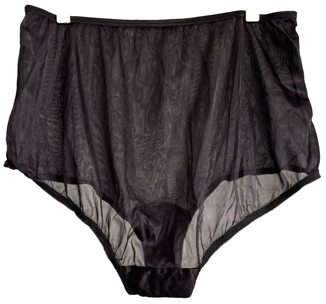 VTG VANITY FAIR Panties Black Nylon Sheer High Waist Granny Sz 10