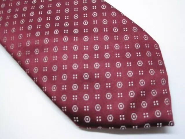 Stefano Ricci Burgundy Red White Circle Square Neat Silk Medallion Tie 3.5" 3