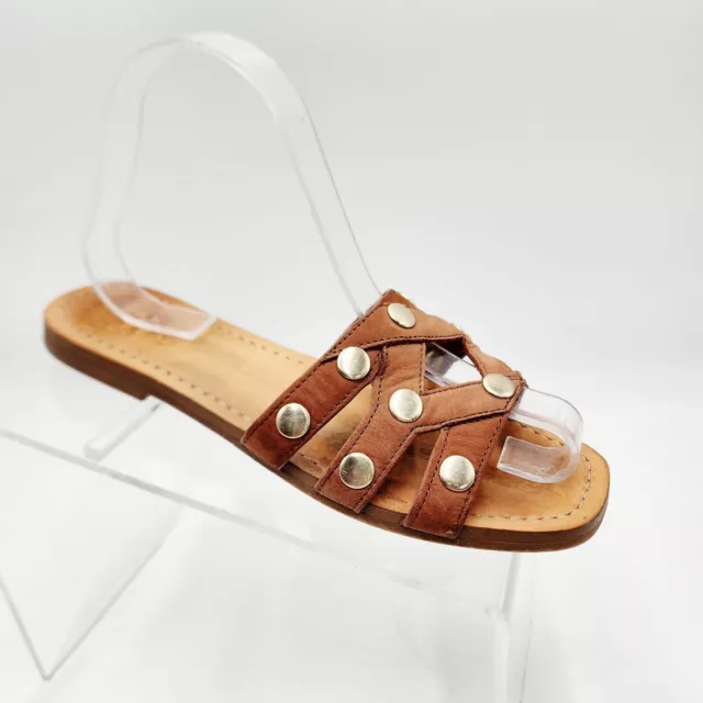 Vince Camuto Womens Vazista Brown Nubuck Leather Studded Slide Sandals Size 7 M