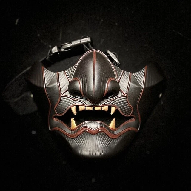 JAPANESE HANNYA HALF Face Mask Demon Oni Samurai Noh Kabuki Prajna