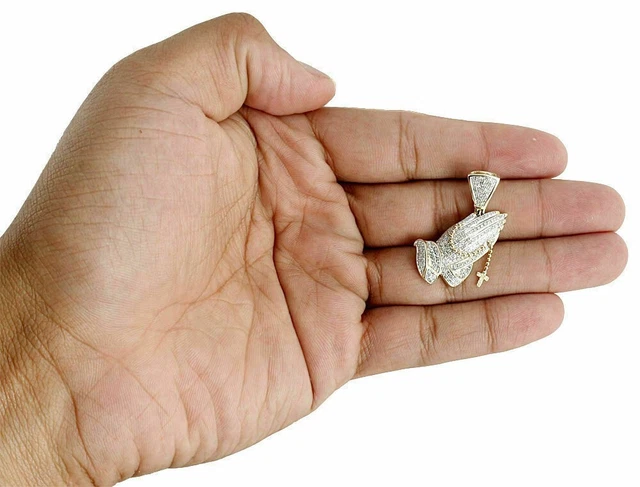 Lab Created Praying Hands Rosary Pendant Mens 10K Yellow Gold Plated 1.00 CT