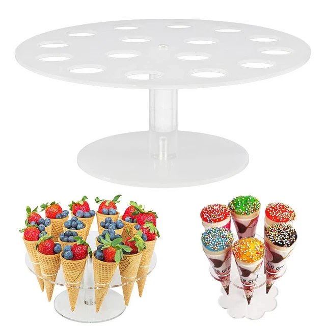 16 HOLES ACRYLIC Transparent Ice Cream Stand Cake Cone Holder Food