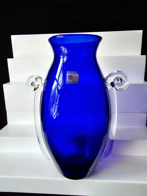 Vintage Blenko Handmade Millennium Cobalt Blue Art Glass Vase