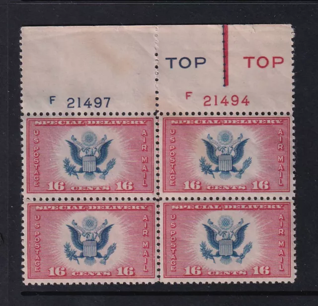 Air Mail Special Delivery Sc CE2 MNH XF Type 3 plate block Durland $170 (49