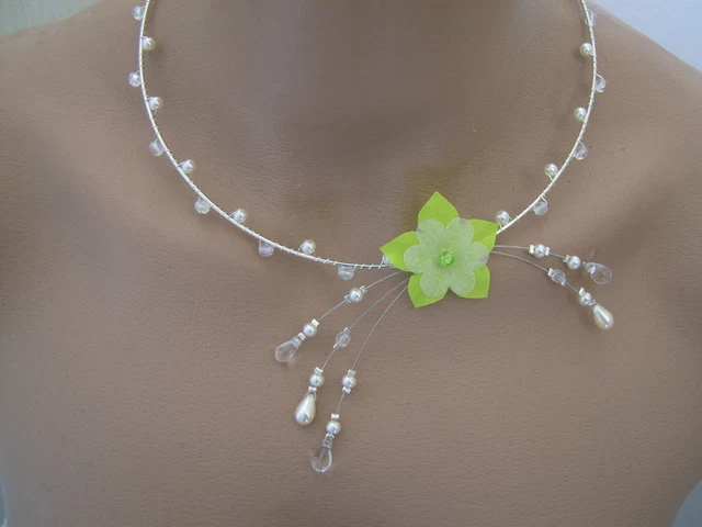 Collier Fantaisie Bleu Turquoise/argenté/ivoire Pour Mariée, Mariage Ou Soirée - Neuf Avec étiquettes