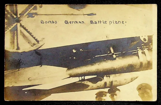 Bombs Under German Battle Plane RPPC Real Photo Postcard WWI