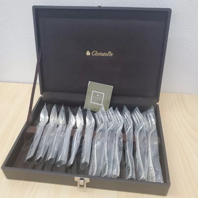 Christofle Pearl Coffee Spoon & Cake Fork Each Set of 6 Silver Plated w/Box