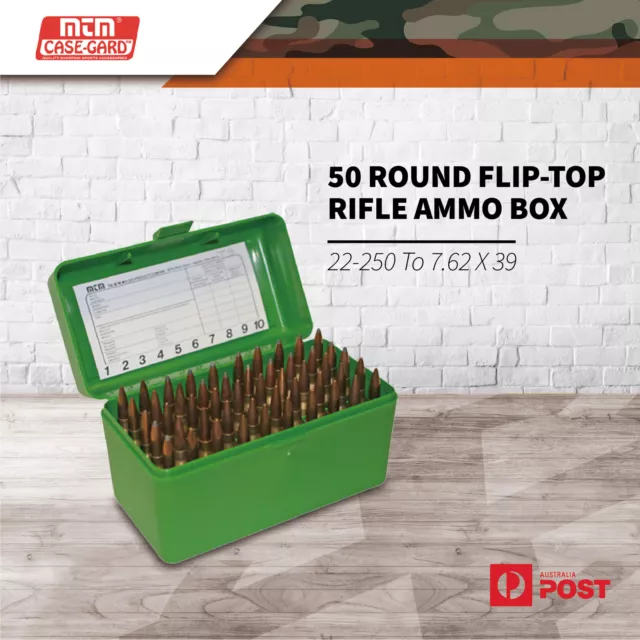 Mtm 50 Round Flip-top Rifle Ammo Box .22-250 To 7.62 X 39 #rs-s-50-10