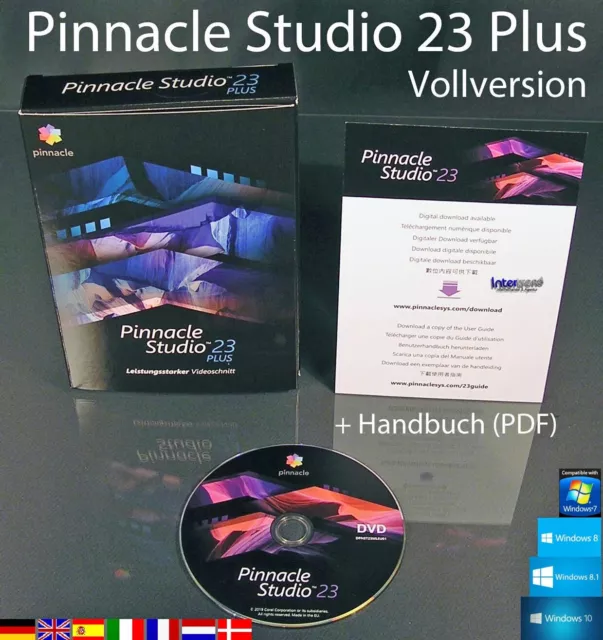 Pinnacle Studio 23 Plus boîte version complète + logiciel vidéo DVD HD + manuel dans son emballage d'origine neuf