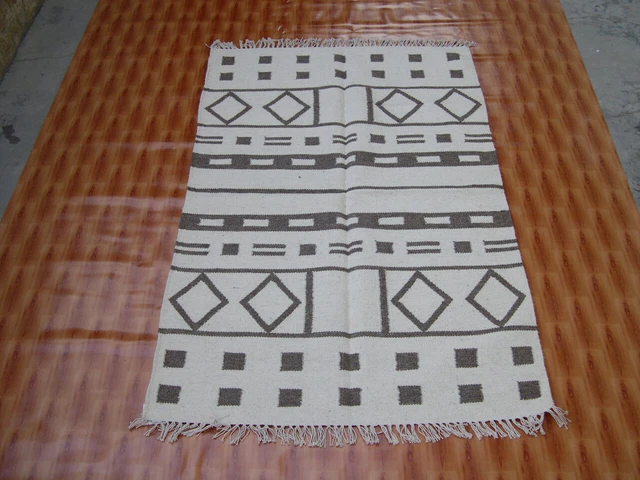 Alfombra afgana color beige Kilim tejida a mano 90x150 cm alfombra geométrica de lana tejido plano