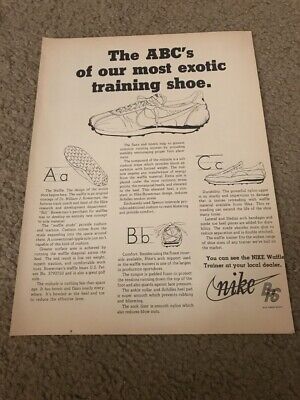 Vintage 1976 NIKE WAFFLE Running Shoes Poster Print Ad 1970s Blue Ribbon Sports