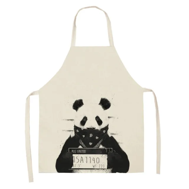 fr Waterproof Black White Panda Linen Apron Pinafore Baking Bib (68x55cm)