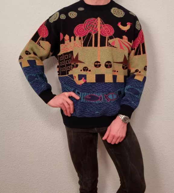 Gianni Bugli Der Wunderbare Fischfang Hundertwasser Pullover Pulli Gr. 54 = L