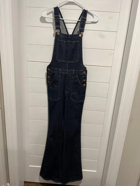 Excellent Madewell Flea Market Flare Dark Wash Italian Denim Blue Overalls Xs