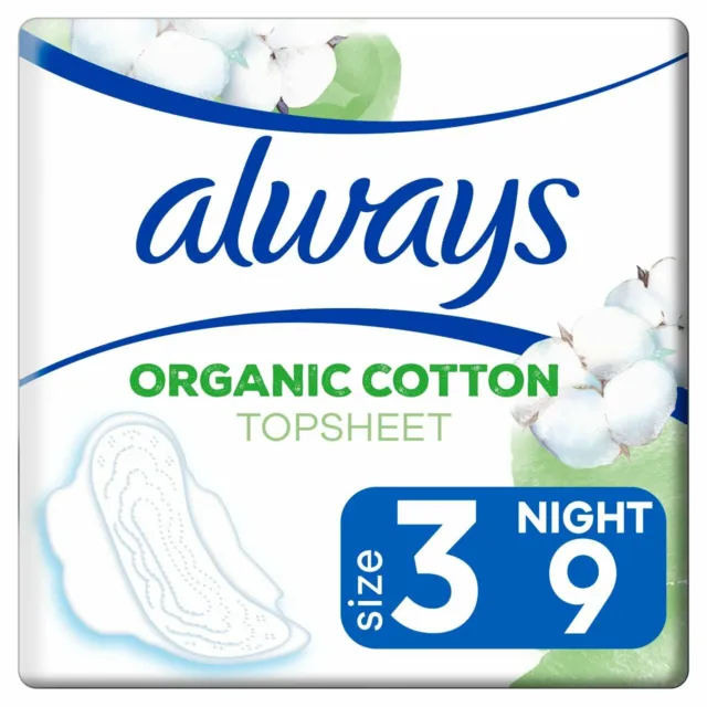 Always Organic Cotton Protection Size 3 Night Pads Pack of 9