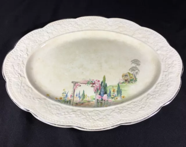 Edwin M. Knowles China Co. 11 3/8" Platter Cremelace Oval