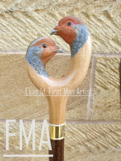 Partridge Bird Head Walking Stick Hand Carved Wooden Bird Walking Cane Gift A