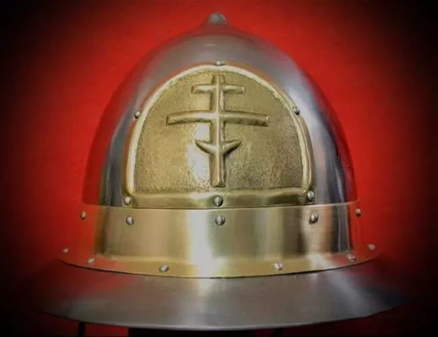 Byzantine kettle hat Medieval Roman Knight Helmet With Brass Fitting | GuruKirpa