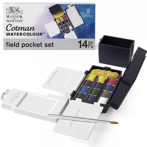 Winsor & Newton 390639 Cotman Water Colour Paint Field Box Set Set of 12 Half