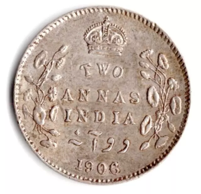 1910 Edward VII 2 Annas Indien, Silber (0,917) 1,4 g 15,4 mm Sammlerqualität