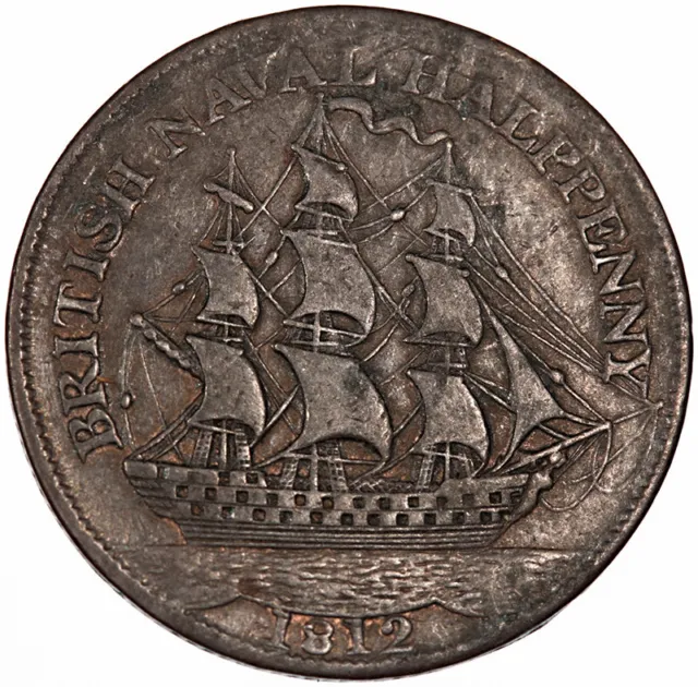 British Naval Halfpenny Token 1812 ~ W.1590 ~ Lord Nelson & HMS Victory