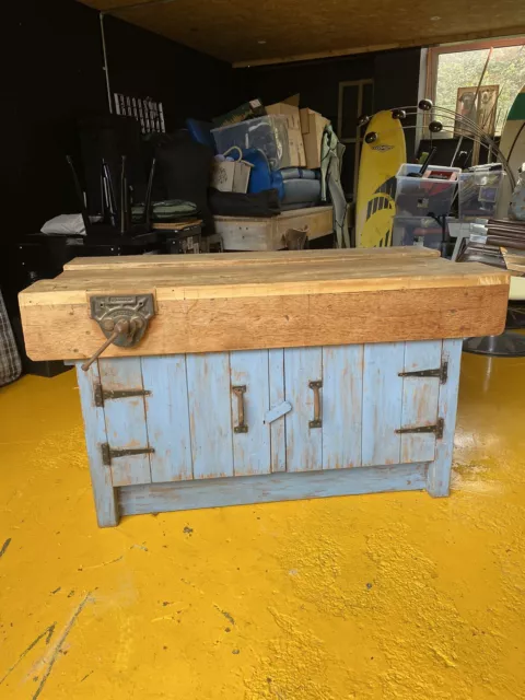 Vintage Old School Wood Work Bench Kitchen Furniture