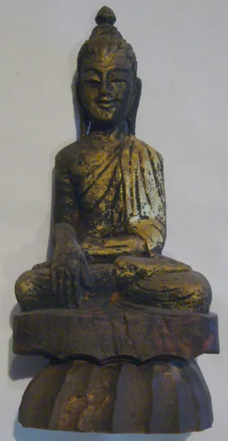 Alte Teak Holz Buddha Tempel Statue von Kambodscha mit Echt Gold Auflage