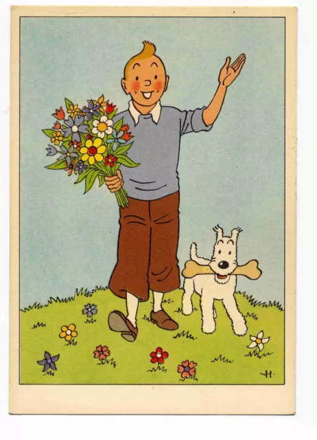 Tintin au bouquet Carte Hergé années 60 TTBE