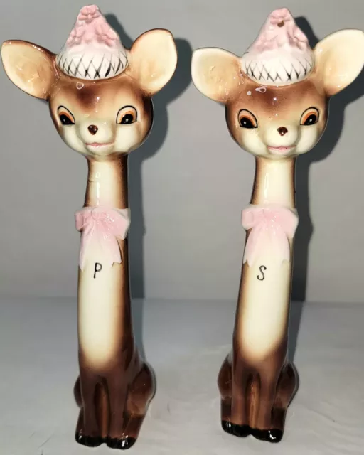 Vintage Napco 1956 Bambi Deer Long Neck Salt & Pepper Shaker Set (A1879) Japan