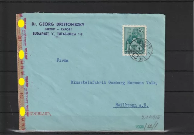 Ungarn Firmenbrief Budapest nach Heilbronn, Zensur 1941 #1100641