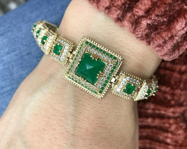 Turque Fait à la Main Argent Sterling 925 Émeraude Bracelet
