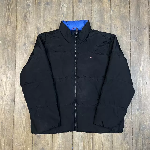 Tommy Hilfiger Puffer Coat Full-Zip Vintage Sports Y2K Jacket, Black, Mens 2XL