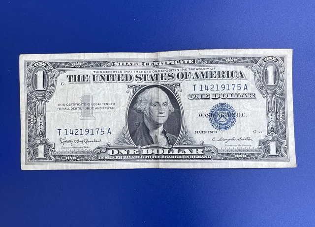 US Silver Certificate Blue Seal One Dollar Bill Series 1957B T14219175A