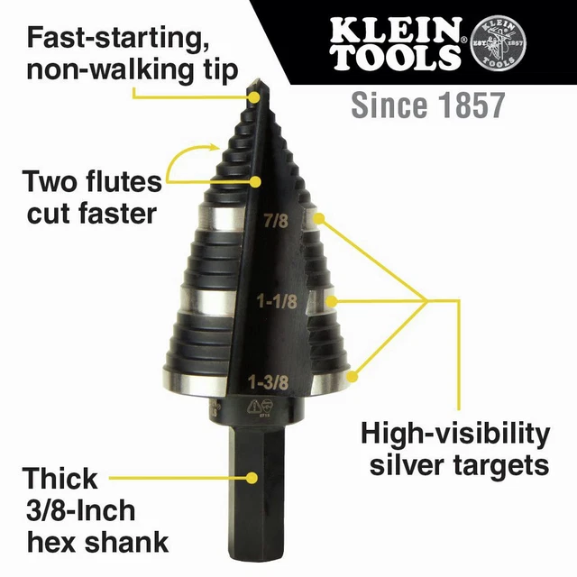 Klein Tools KTSB15 7/8 in. to 1-3/8 in. #15 Double Fluted Step Drill Bit 2