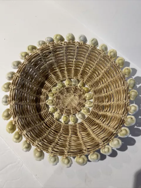 Cowrie Shell Basket Handmade Marshall Islands Shells Vintage 8” Bowl