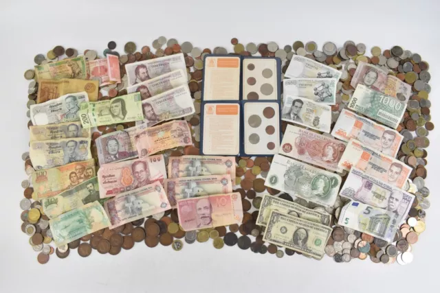 8KG Bundle of Vintage Currency Coins & Notes Various Currencies and Countries