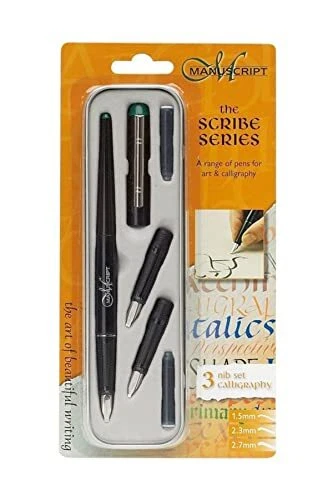 Manuscript Left Handed Nib Scribe Calligraphy Pen and Nib Set, Silver, 7 Piece S