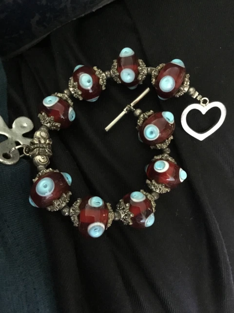 Bracelet Perles De Verre De Murano Bleu - Création Manuelle - Longueur 21 Cm - Fermoir Mousqueton Plaqué Or