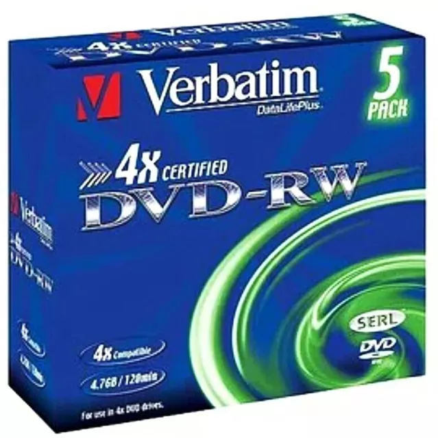 VERBATIM 5 x DVD-RW -  SERL - 120min VIDEO / DATA - 4.7GB - 4X - NEUFS